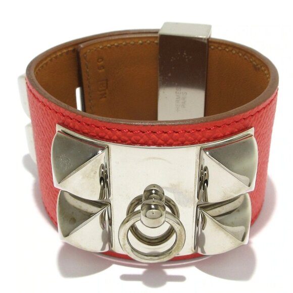 Auth HERMES Collied Cyan/Medor Rose Jaipur Veau Epsom Square R Bracelet - Picture 1 of 10